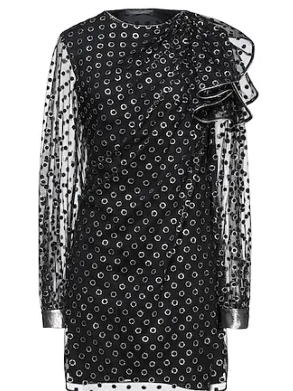 Alberta Ferretti Black Polka Dot Ruffle-Shoulder Long Sleeve Dress US Size 10